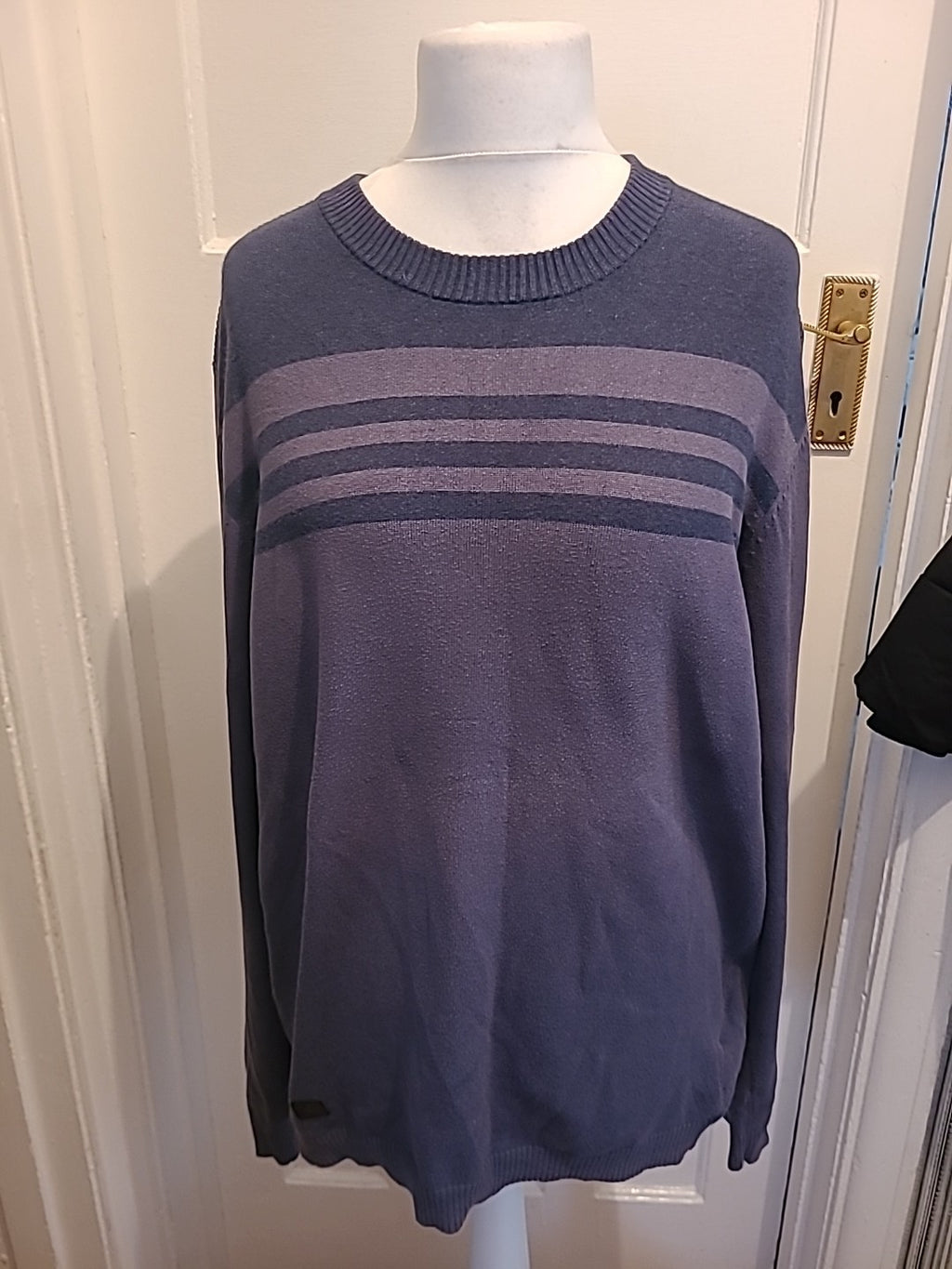 Mens Adidas Size Large Navy Toned Pullover Jumper