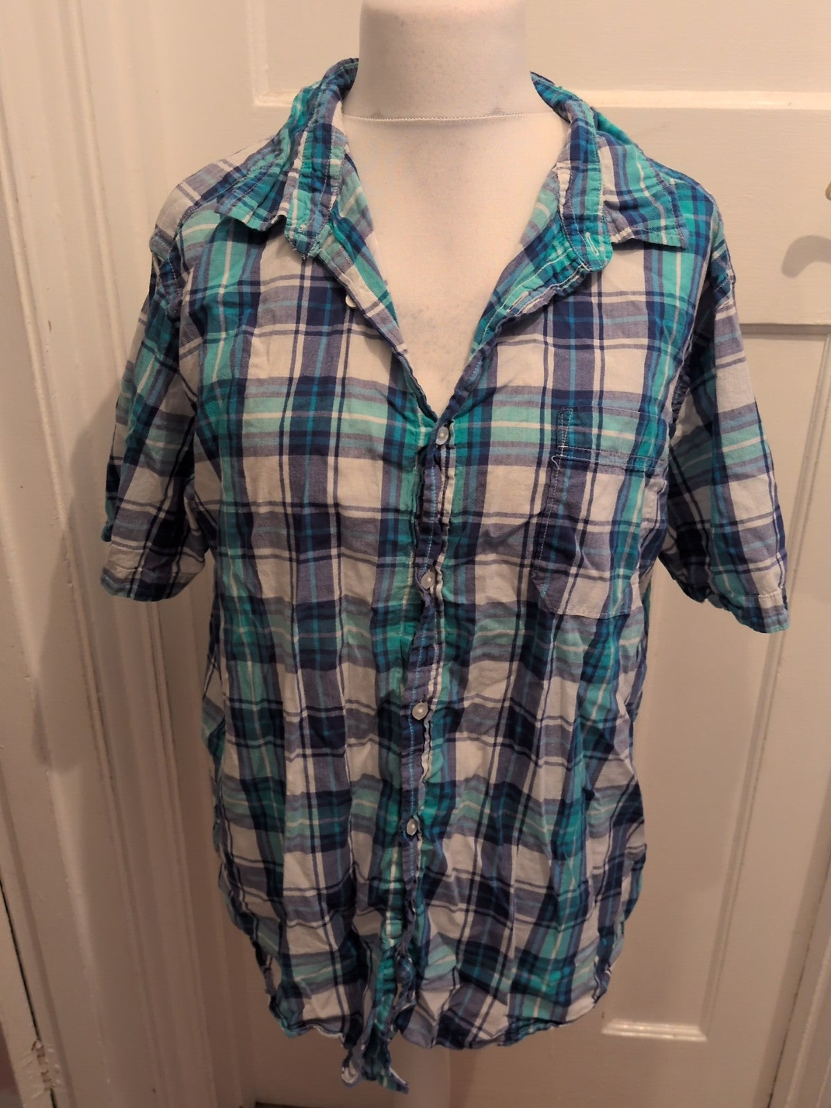 TU 2XL Blue And Light Green Short Sleeve Shirt