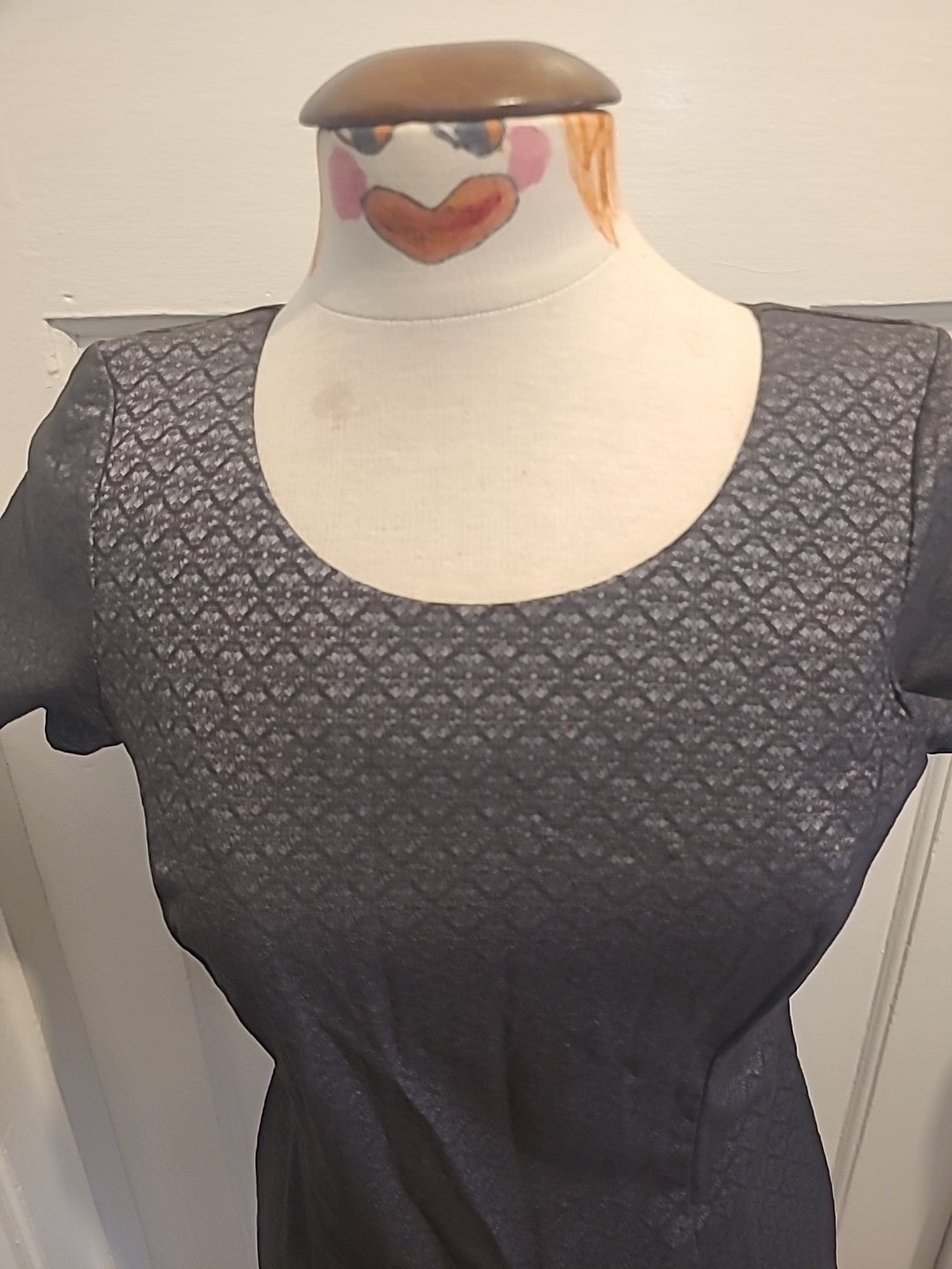 Ladies Paraphrase Size 12 Grey Detailed Short Sleeved Back Buttoned Blouse