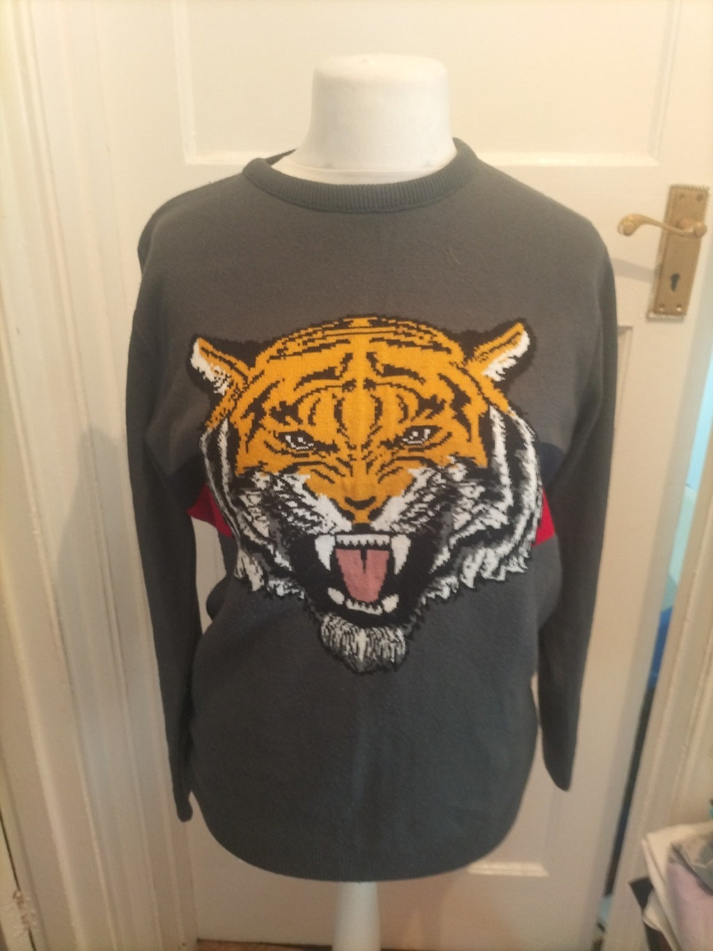 Primark Large Dark Grey Tiger Long Sleeve Pullover Jumper
