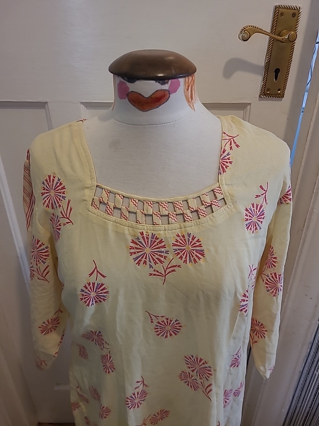 Ladies Shafi Size Medium Yellow Mid Sleeved Dress