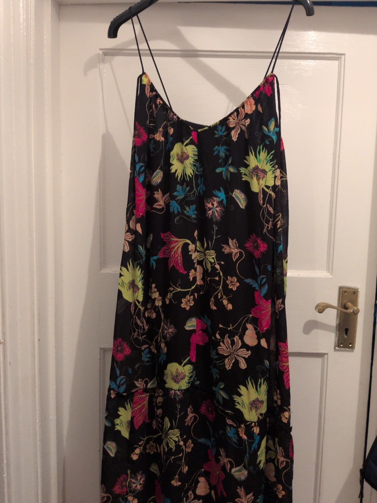 H&M Conscious 14 Black Floral Sleeveless Dress