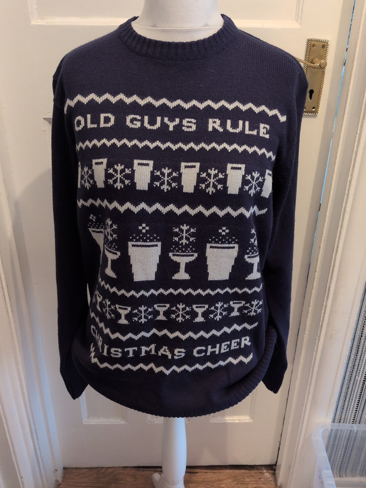 Old Guys Rule Large Navy And White Beer Pattern Pullover Jumper