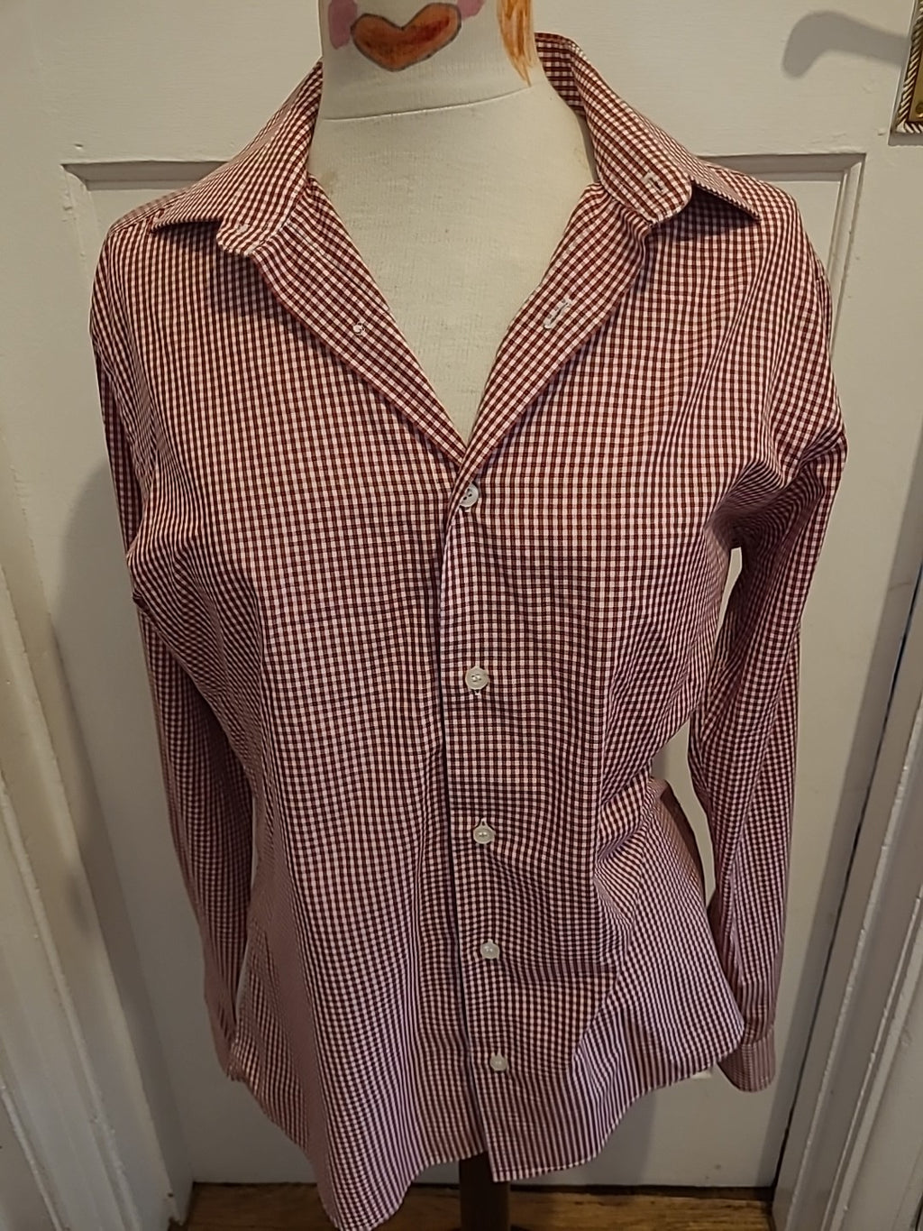 Mens Primark Size 15.5 Collar Red White Check Long Sleeve Shirt