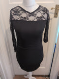 Small Black Ruched Lace Sleeve Dress