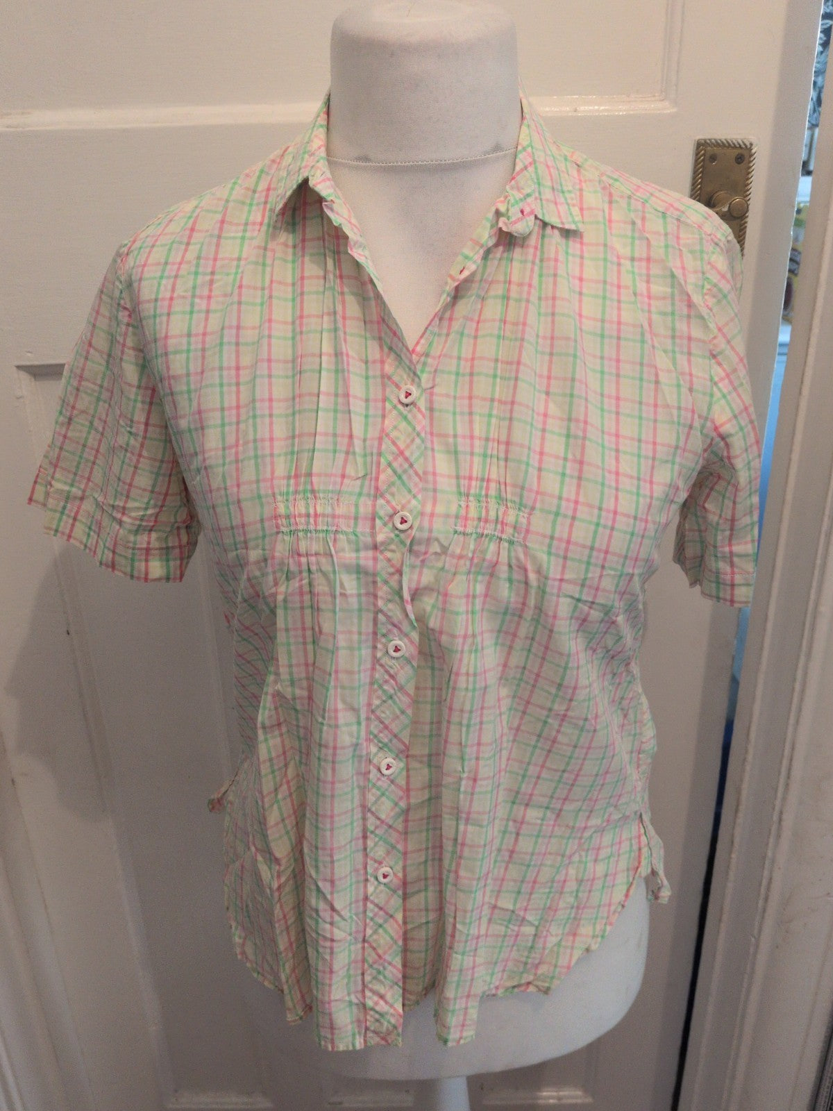 Gant 12 Multicoloured Check Short Sleeve Buttoned Collared Blouse