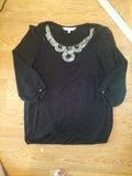 Ladies Debenhams Petite Size 10 Black And Silver With Sheer Sleeves Blouse
