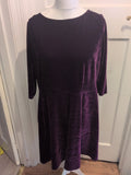 Marks And Spencer 18 Purple Velvet Style Half Sleeve Dress