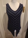 Ladies George Size 8 Dark Navy And White Self Tie Sleeveless Blouse