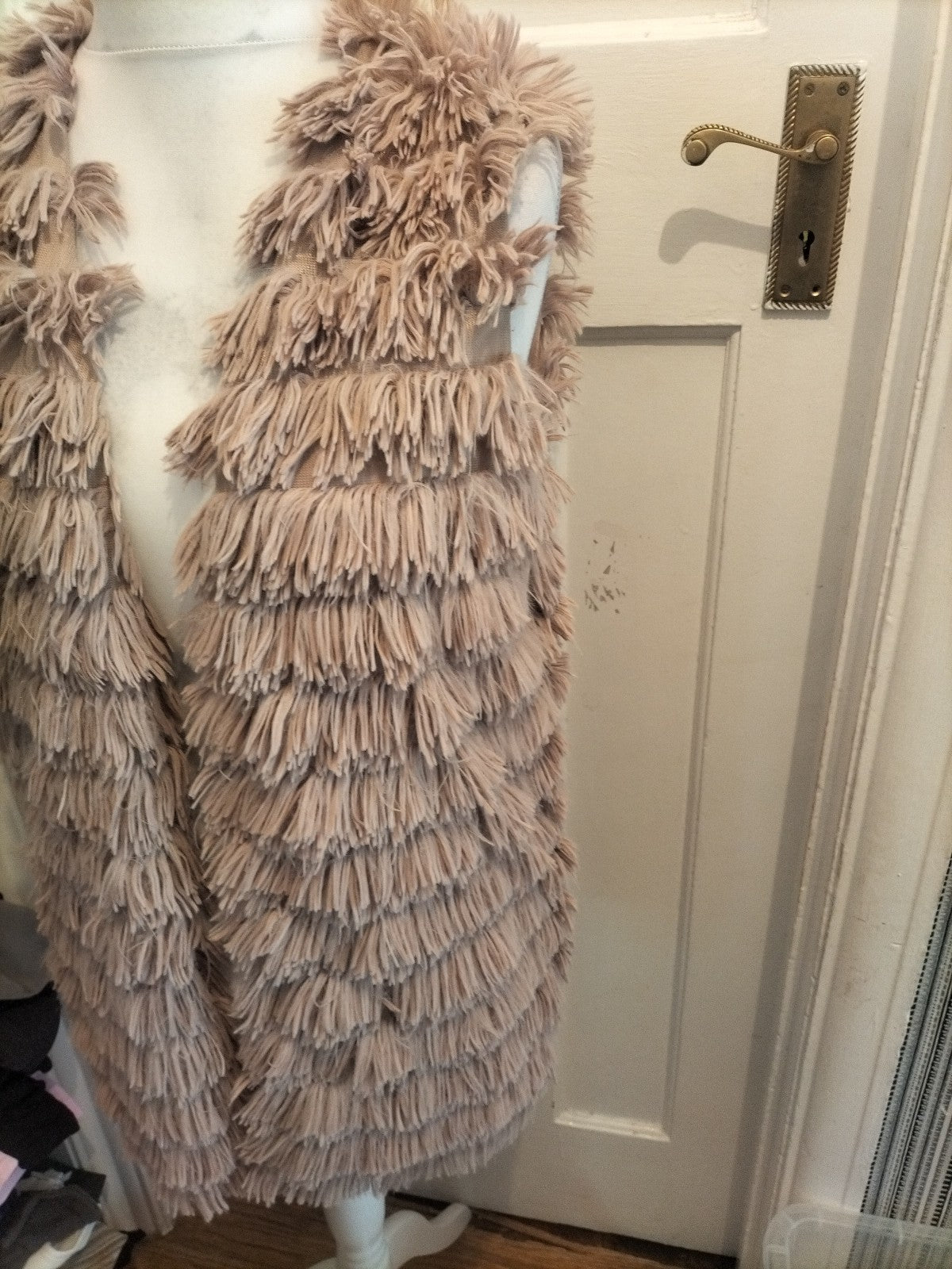 Ladies Papaya Size 12 Pale Brown Lined Fluffy Sleeveless Cardigan