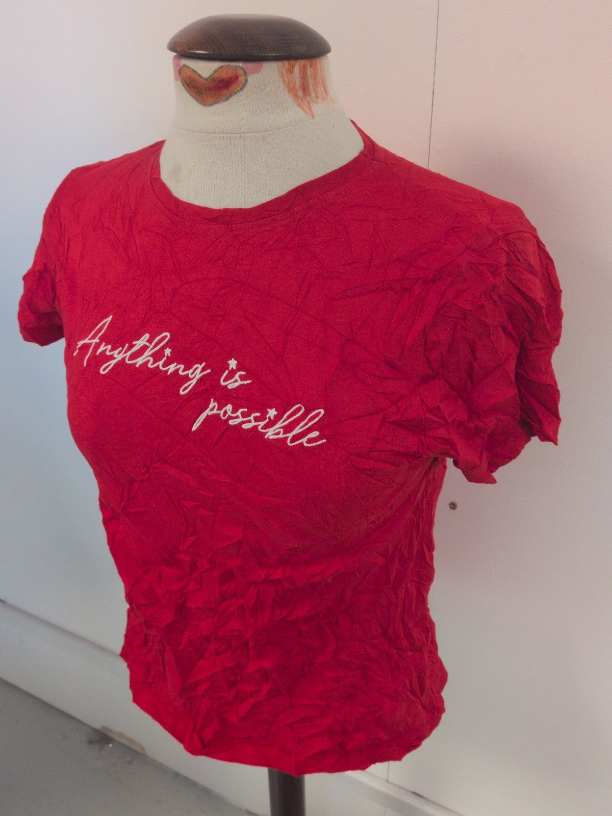 Ladies New Look Size 10 Red Anything Is Possible Short Sleeve T-shirt