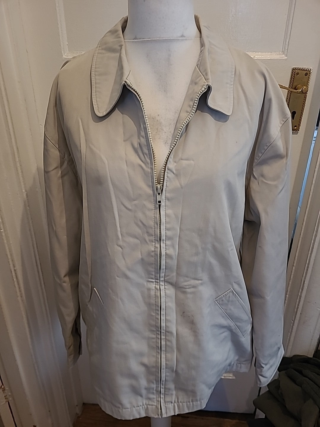 Mens Essentials Size XL Beige Lined Full Zip Collared Jacket