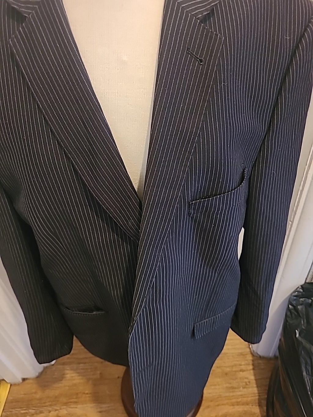 Mens George Size 44S Black Striped Lined Padded Suit Jacket