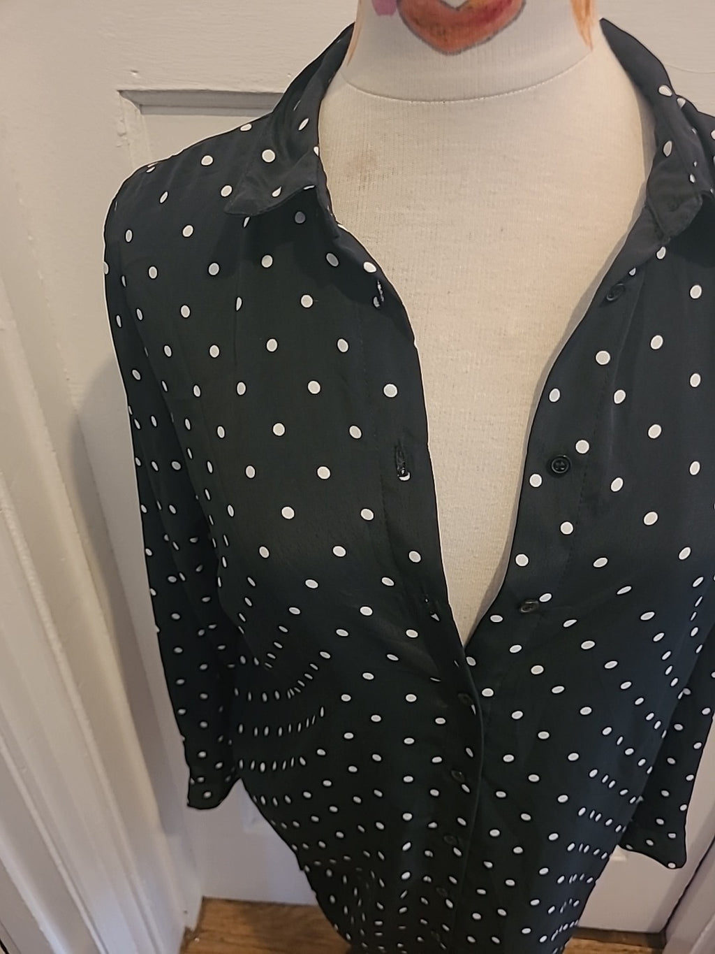 Ladies Peacocks Size 12 Black White Spotted Long Sleeve Blouse