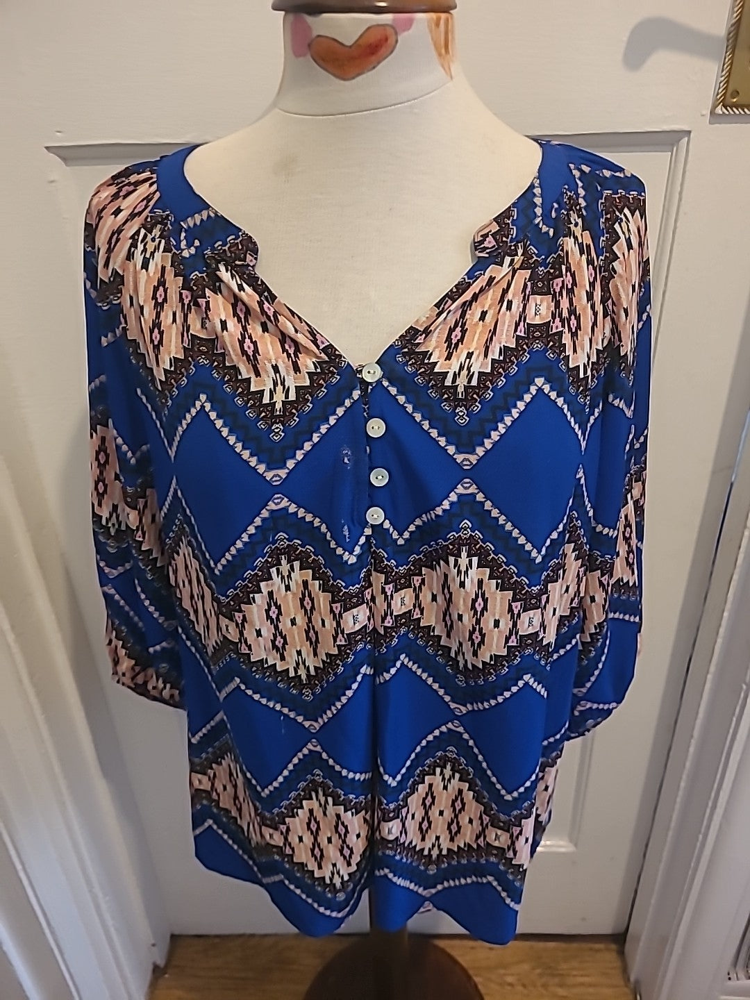 Ladies Fig And Flower Size Medium Royal Blue Mid Sleeved Blouse