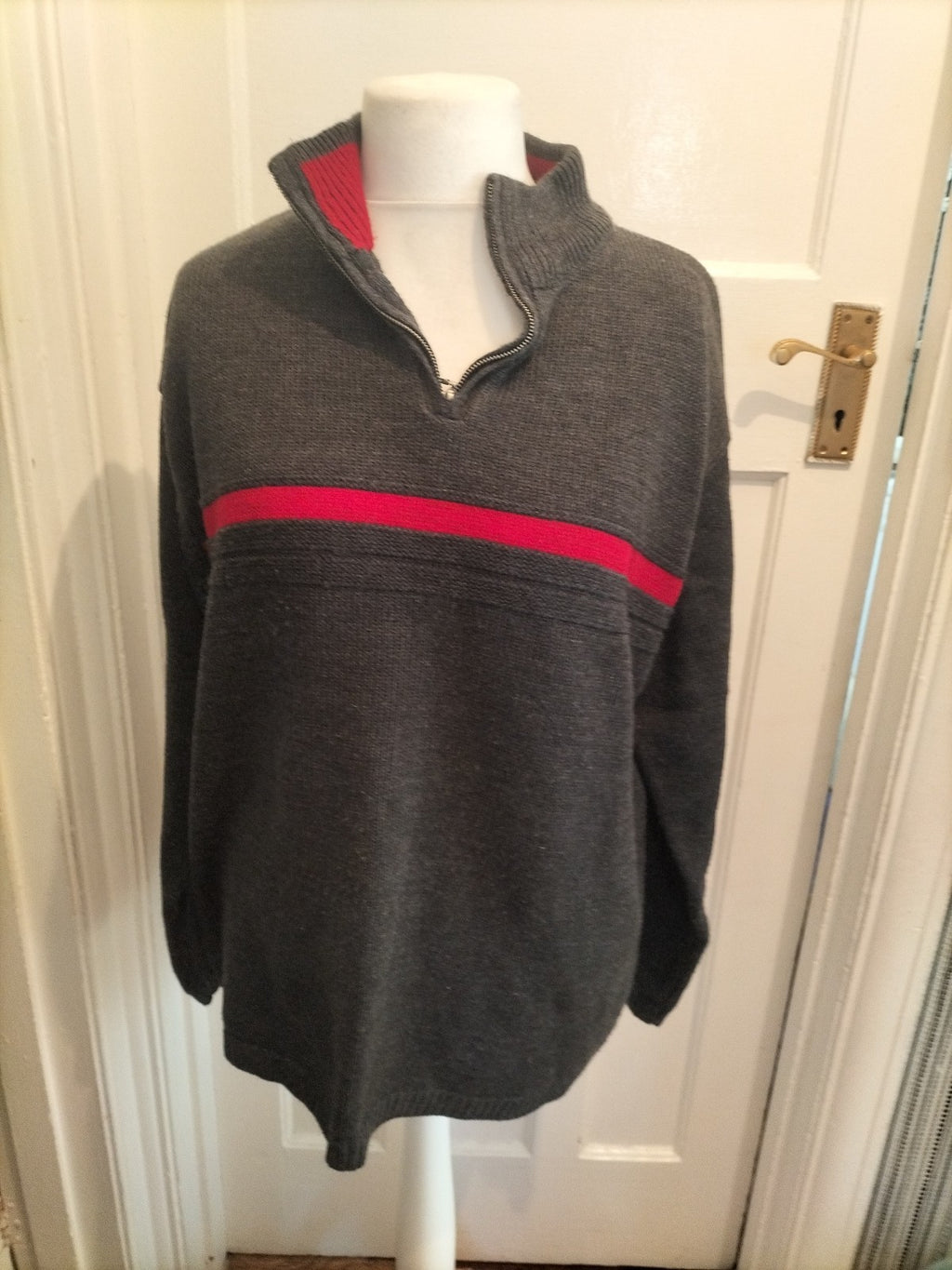 Mens Primark Size XL Grey And Red Pullover Jumper Some Bobbling