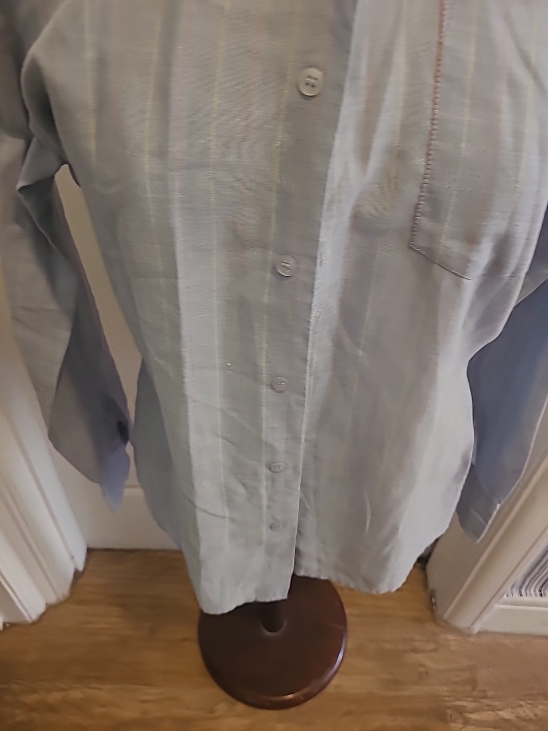 Mens Equine Size 15.5" Pale Blue Striped Short Sleeved Shirt