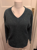 Ladies Bonmarche Size 12 Green And Silver V Neck Pullover Jumper