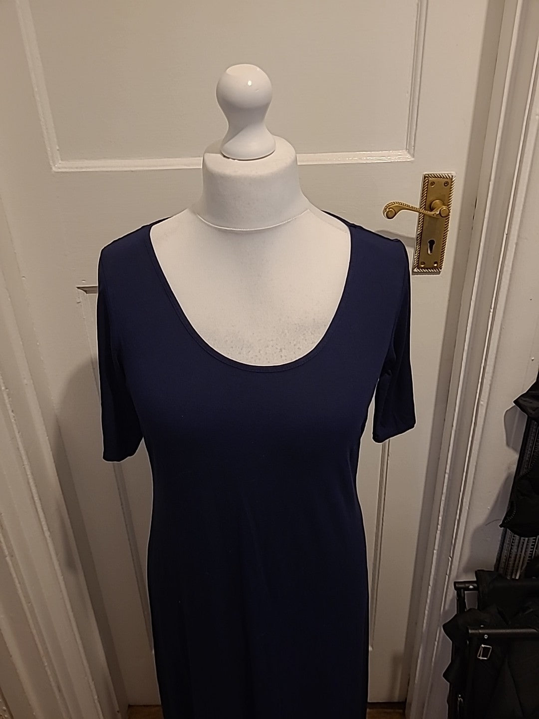 Ladies M&Co Size 14 Navy Long Length Short Sleeved Dress