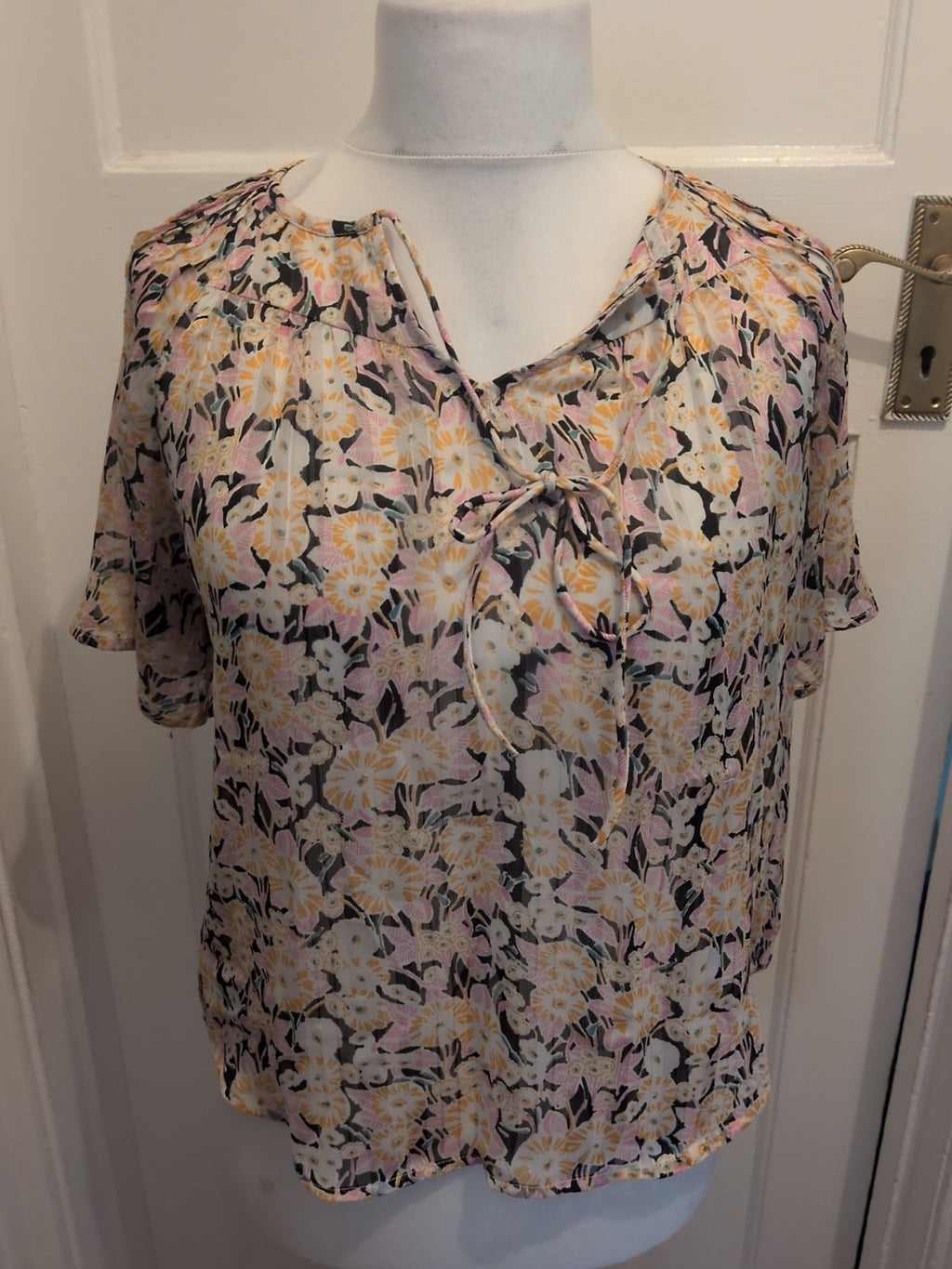 Ladies Next Size 8 Multi Coloured Semi See Through Blouse Floral