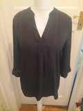 Nutmeg 12 Black Faint Check Blouse V Neck Long Sleeve