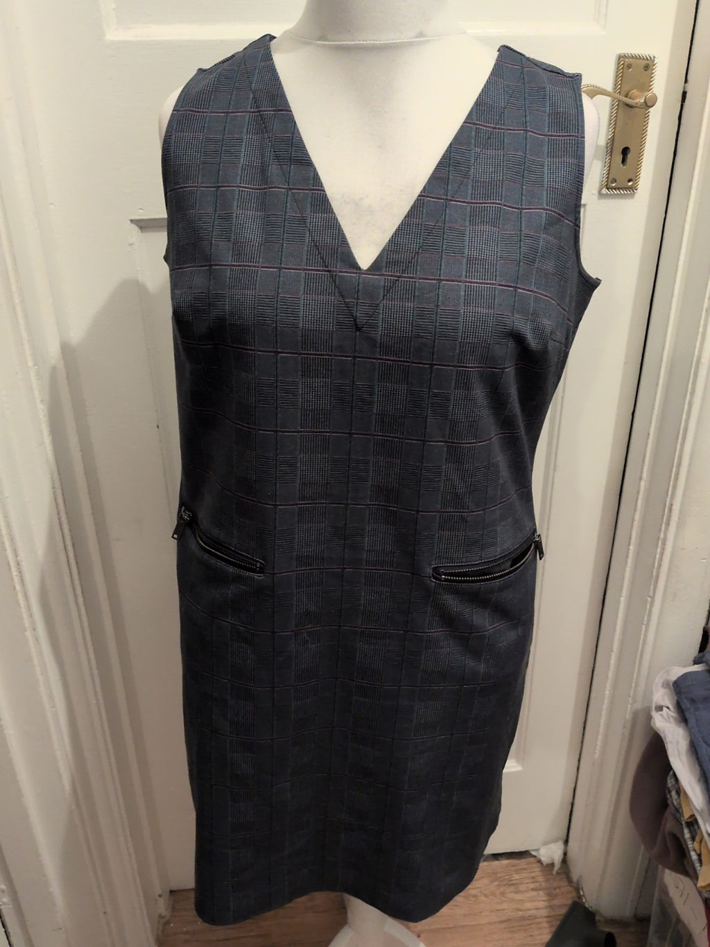 Next 14 V Neck Grey Check Sleeveless Dress
