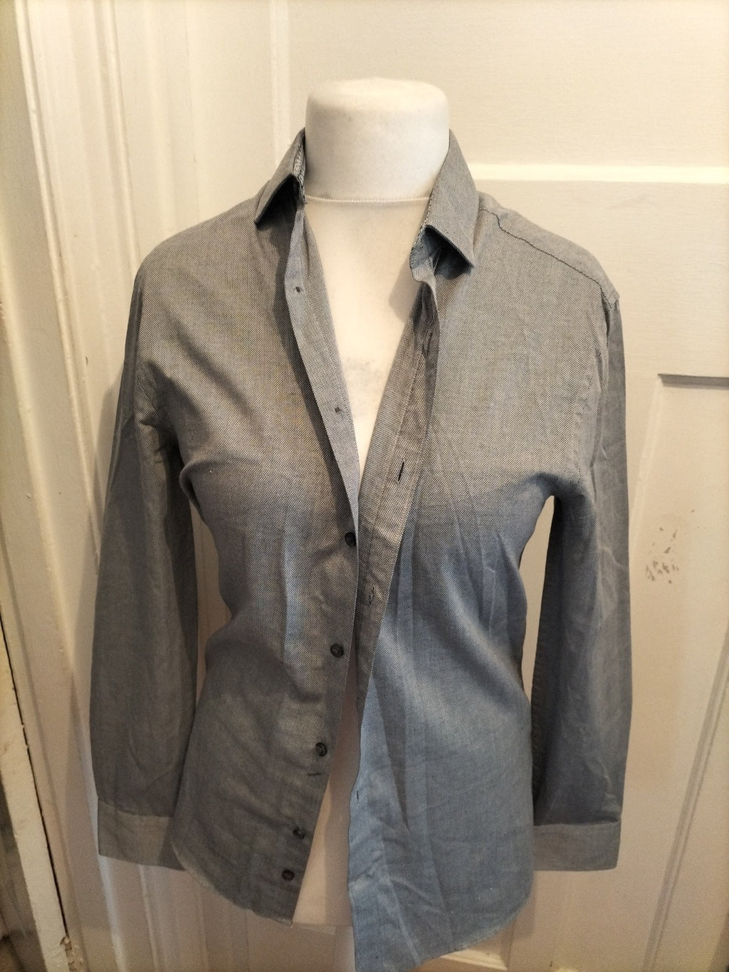 Marks And Spencer Small Grey Skinny Fit Shirt Long Sleeve
