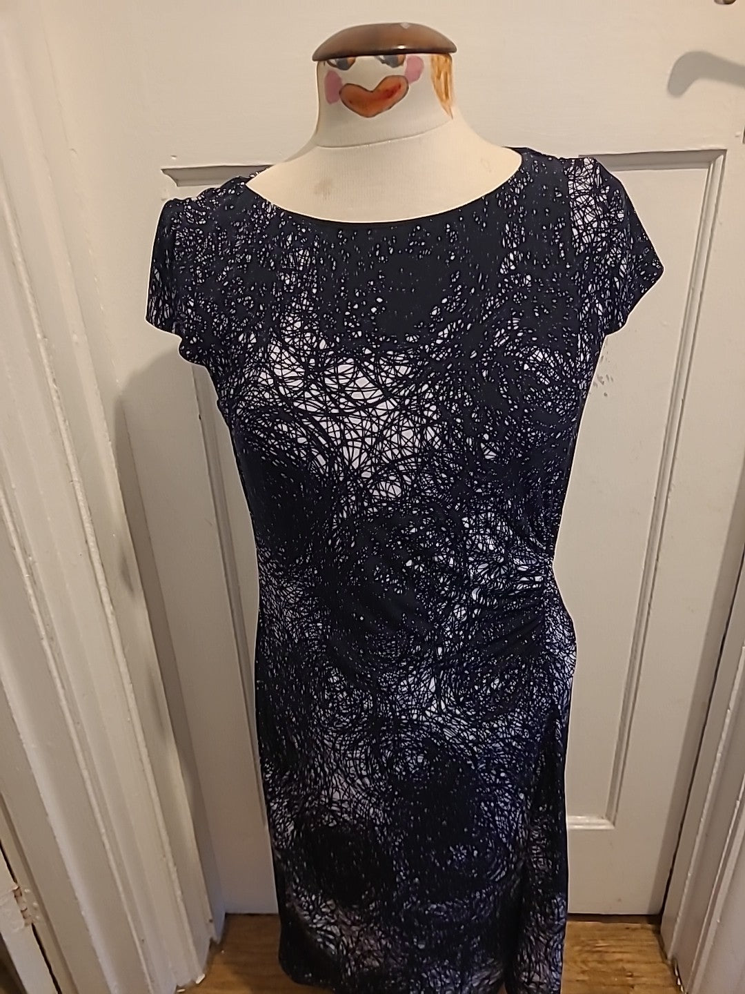 Ladies Marks And Spencer Size 14 Navy Short Sleeved Lined Dress