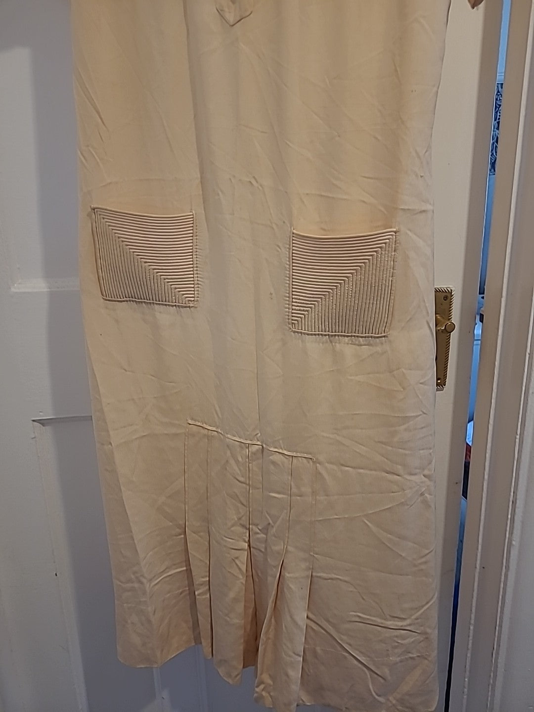 Ladies Size Small Beige/ Cream Short Sleeve Long Dress Vintage