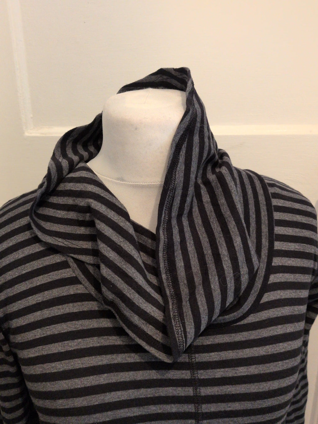 Marks And Spencer 12 Grey And Black Stripe High Neck Long Sleeve T-shirt