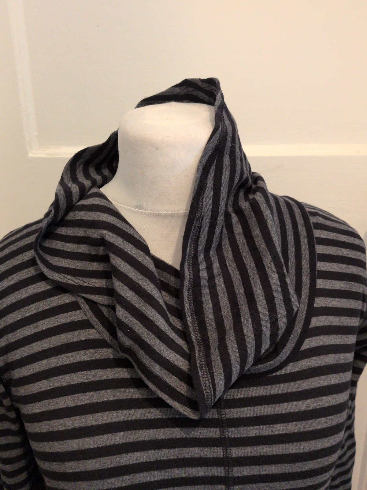 Marks And Spencer 12 Grey And Black Stripe High Neck Long Sleeve T-shirt