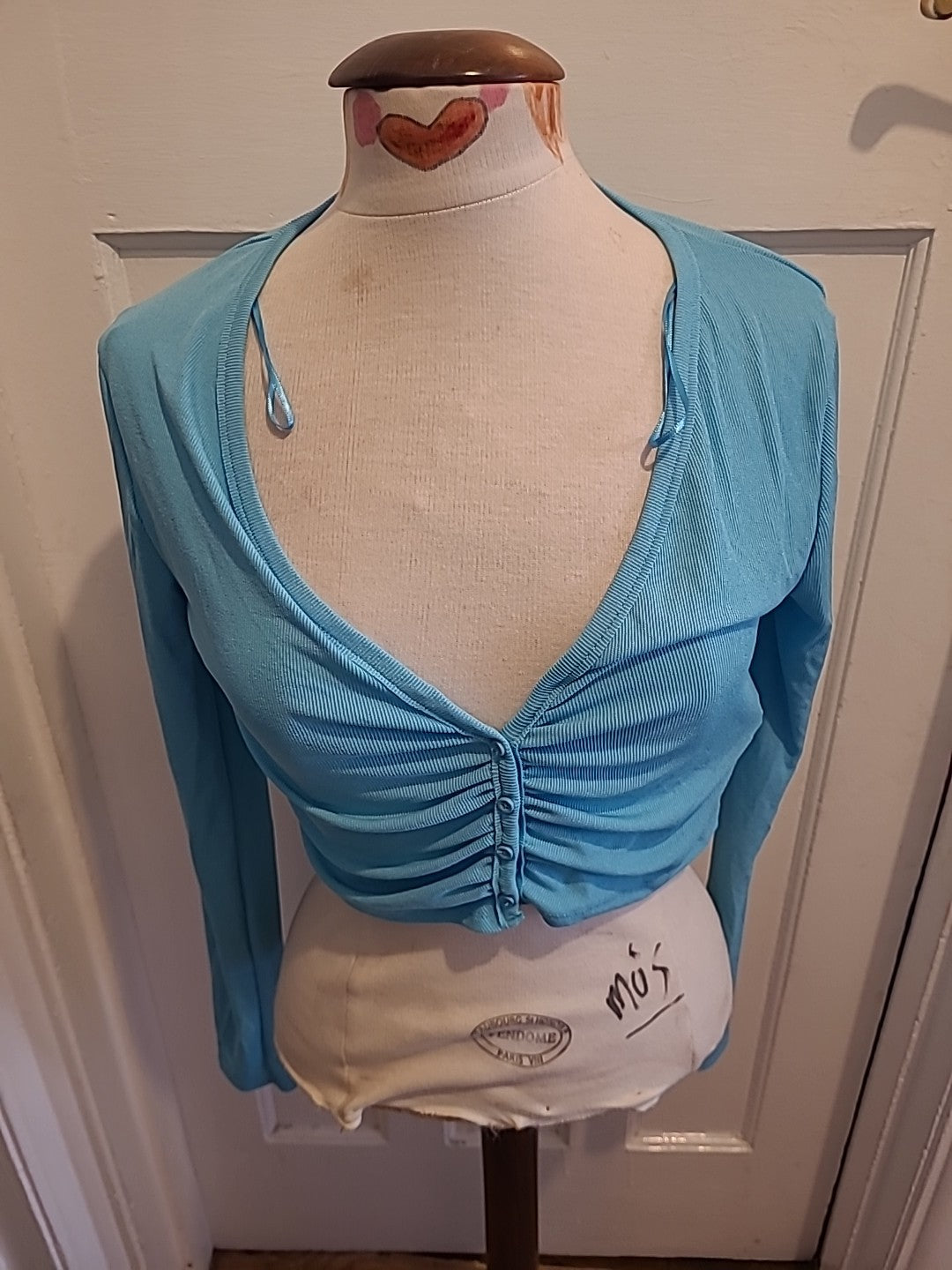 Ladies Zara Size Medium Pale Blue Cropped Long Sleeved Tshirt