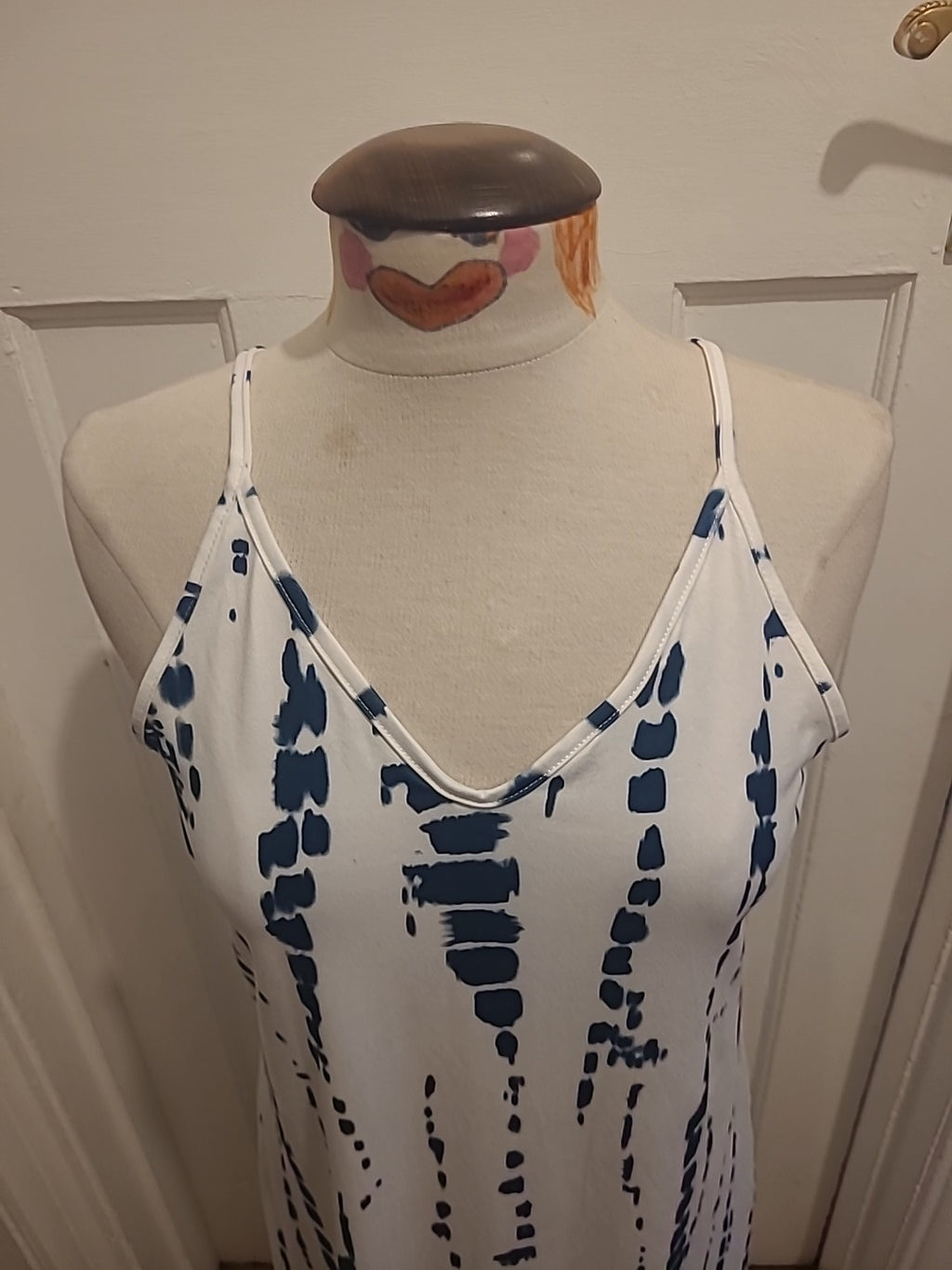 Ladies Size Medium Dark Green White Sleeveless Long A-Line Dress