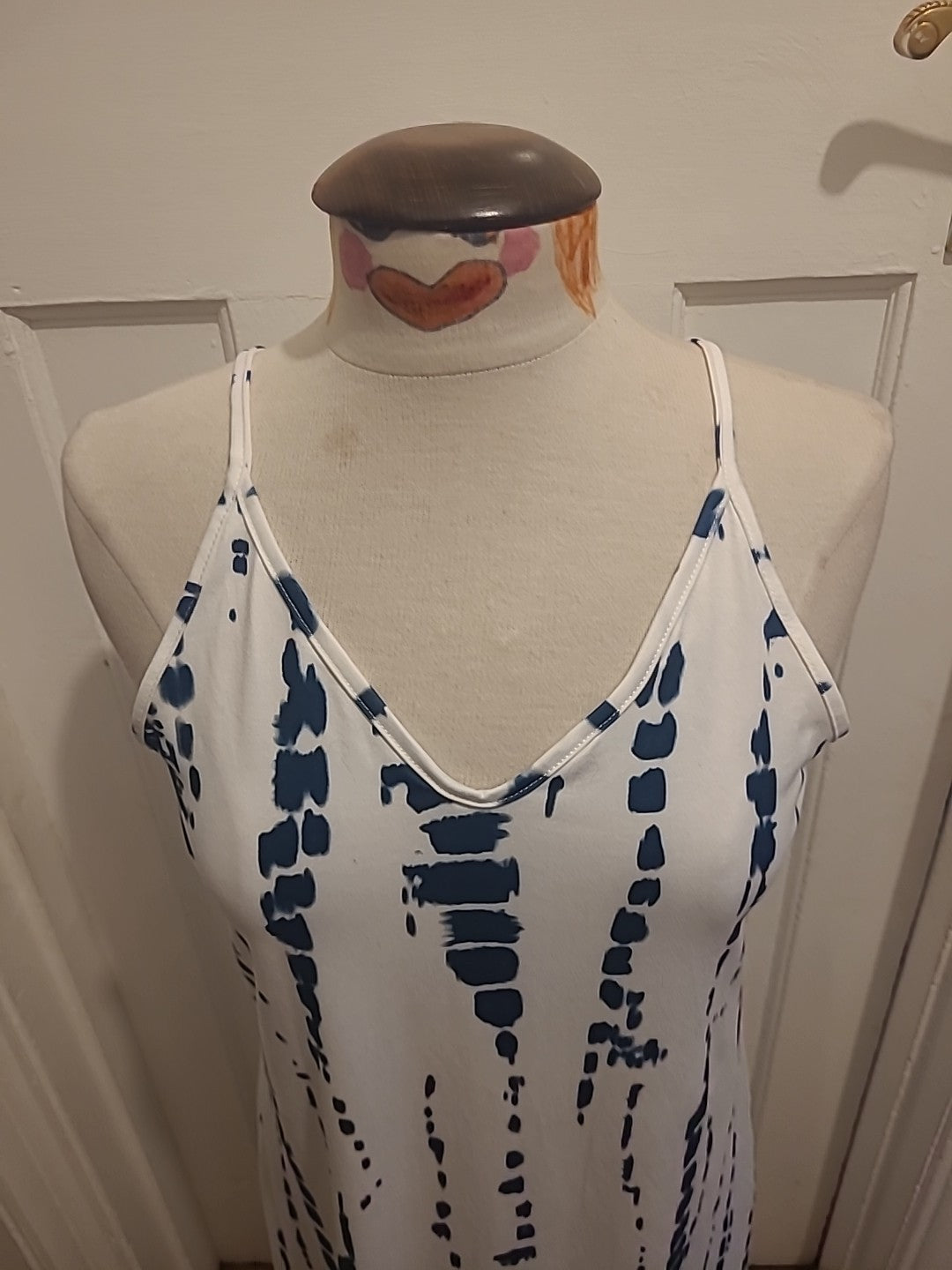 Ladies Size Medium Dark Green White Sleeveless Long A-Line Dress