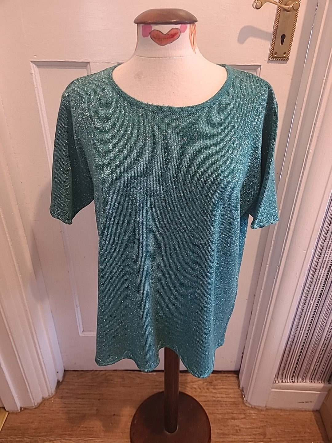 Ladies Honor Millburn Size 22-24 Teal Shimmer Short Sleeved Blouse