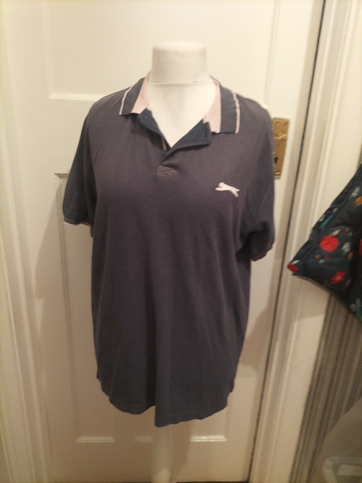 Mens Slazenger Size Large Navy Faded Short Sleeved Polo
