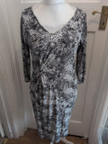 George 12 Grey White Black V Neck Dress Half Sleeve
