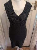 Wallis 10 Petite Grey And Black Stripe V Neck Dress