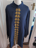 Ladies 2Xal Navy And Gold Long Sleeve Blouse