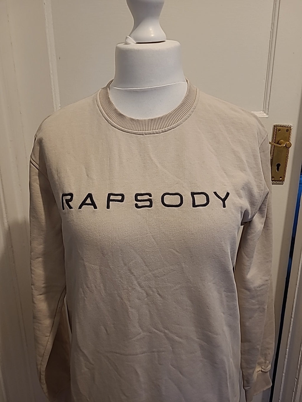Ladies Rapsody Size Small Beige Print Pullover Sweatshirt