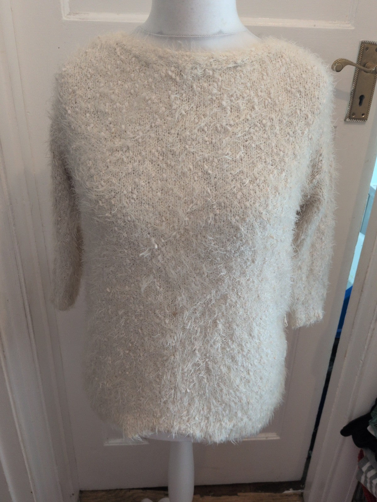 David Emanuel Small Cream Fluffy Jumper Small Mark On Front