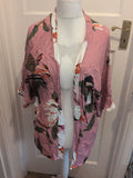 Large Pink Floral Short Sleeve Open Blouse