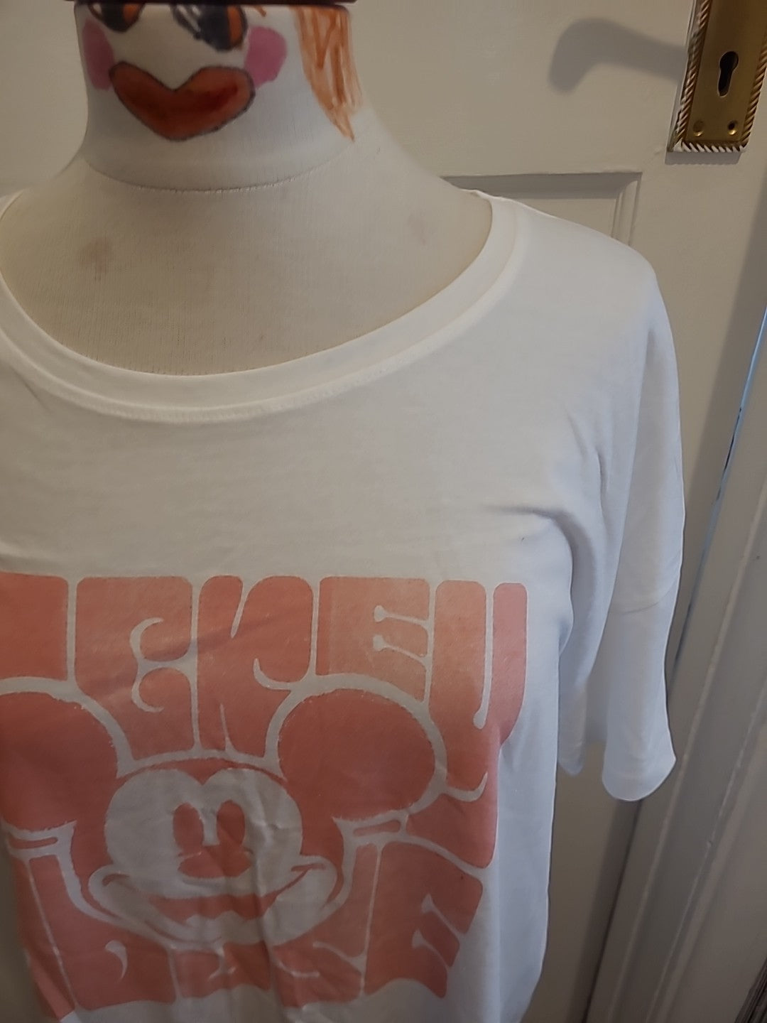 Ladies Mickey Mouse Size XL Pink White Short Sleeved Tshirt