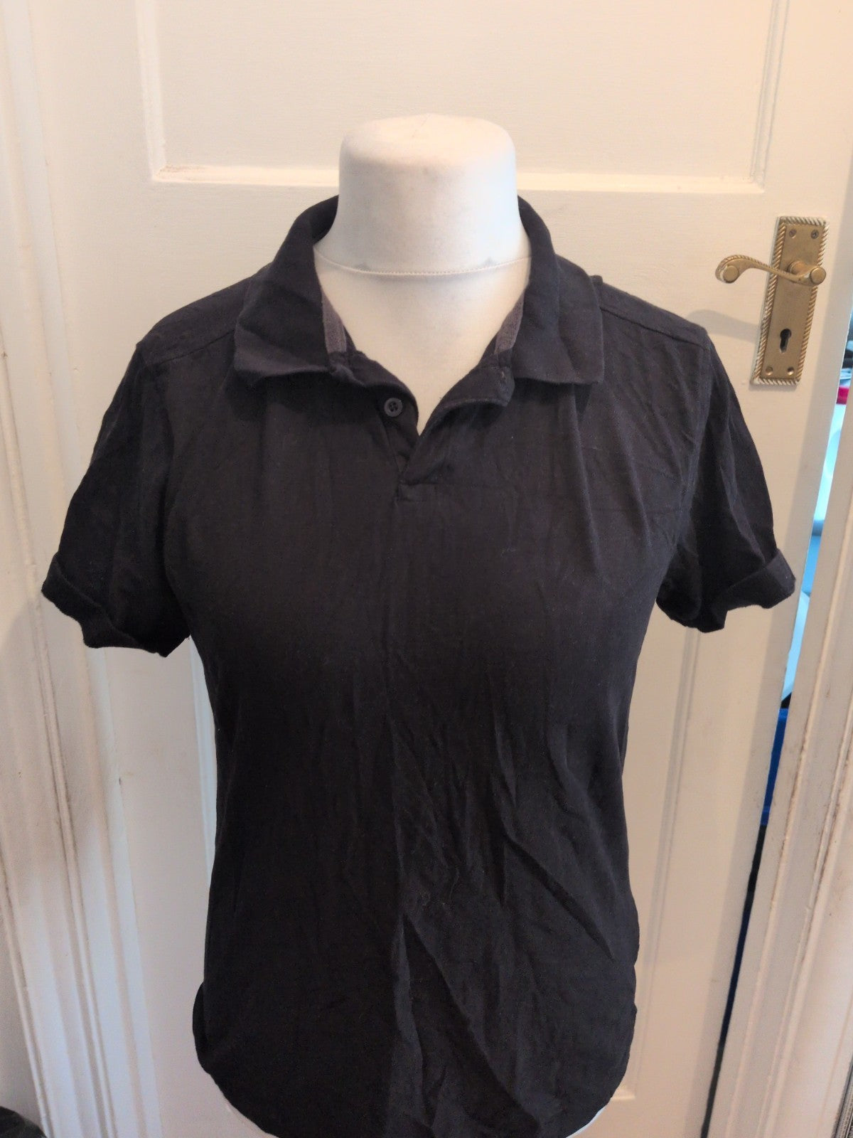 Mens Primark Essentials Size Medium Regular Fit Pique Black Polo
