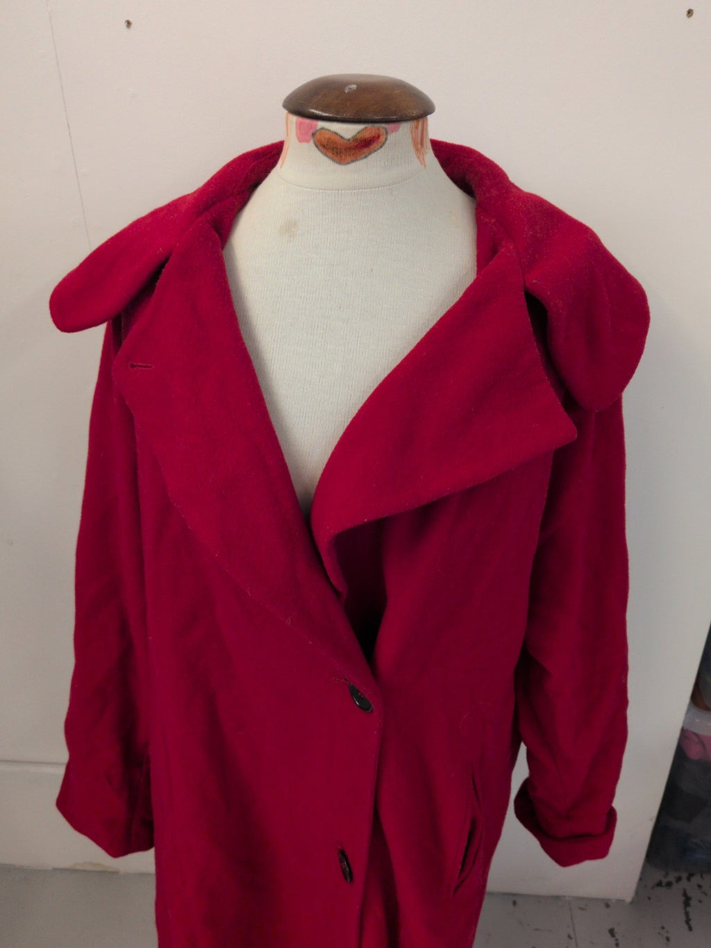 Pta XL Red Wool Long Length Lined Jacket