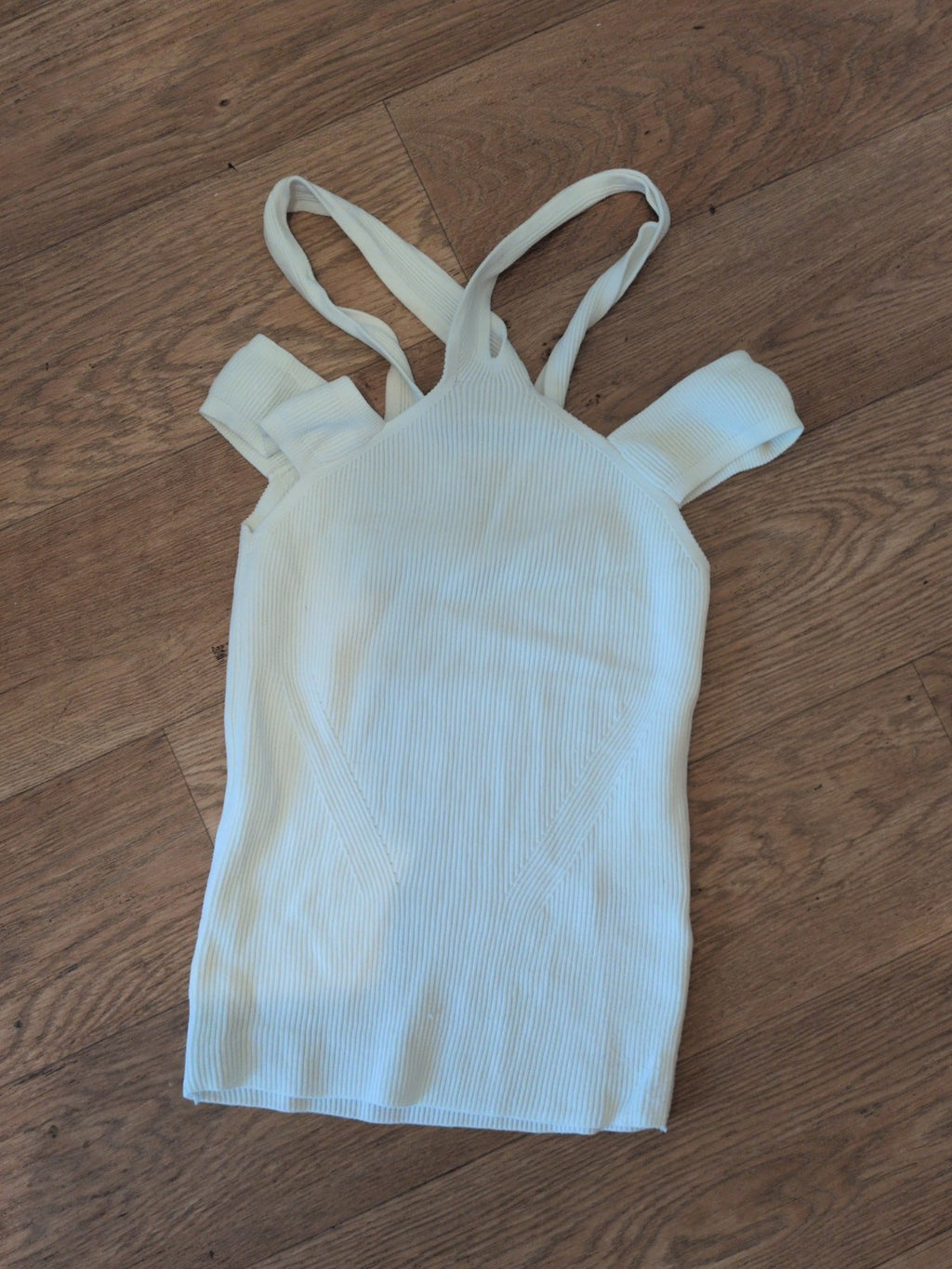 River Island 6 White Rib Criss Cross Sleeveless Top