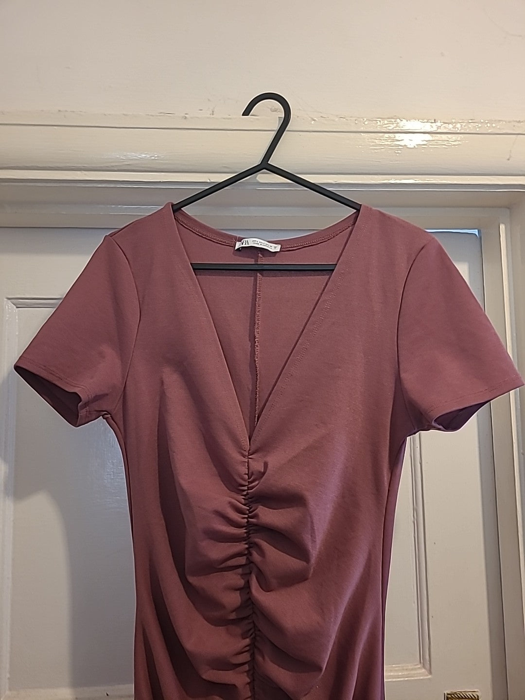 Ladies Zara Size Large Salmon Ruched Short Sleeved Dress