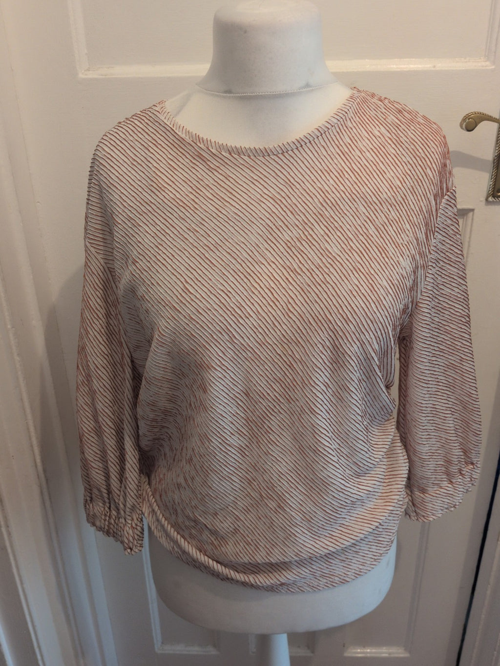 Limited Edition 16 Tan And White Half Sleeve Blouse