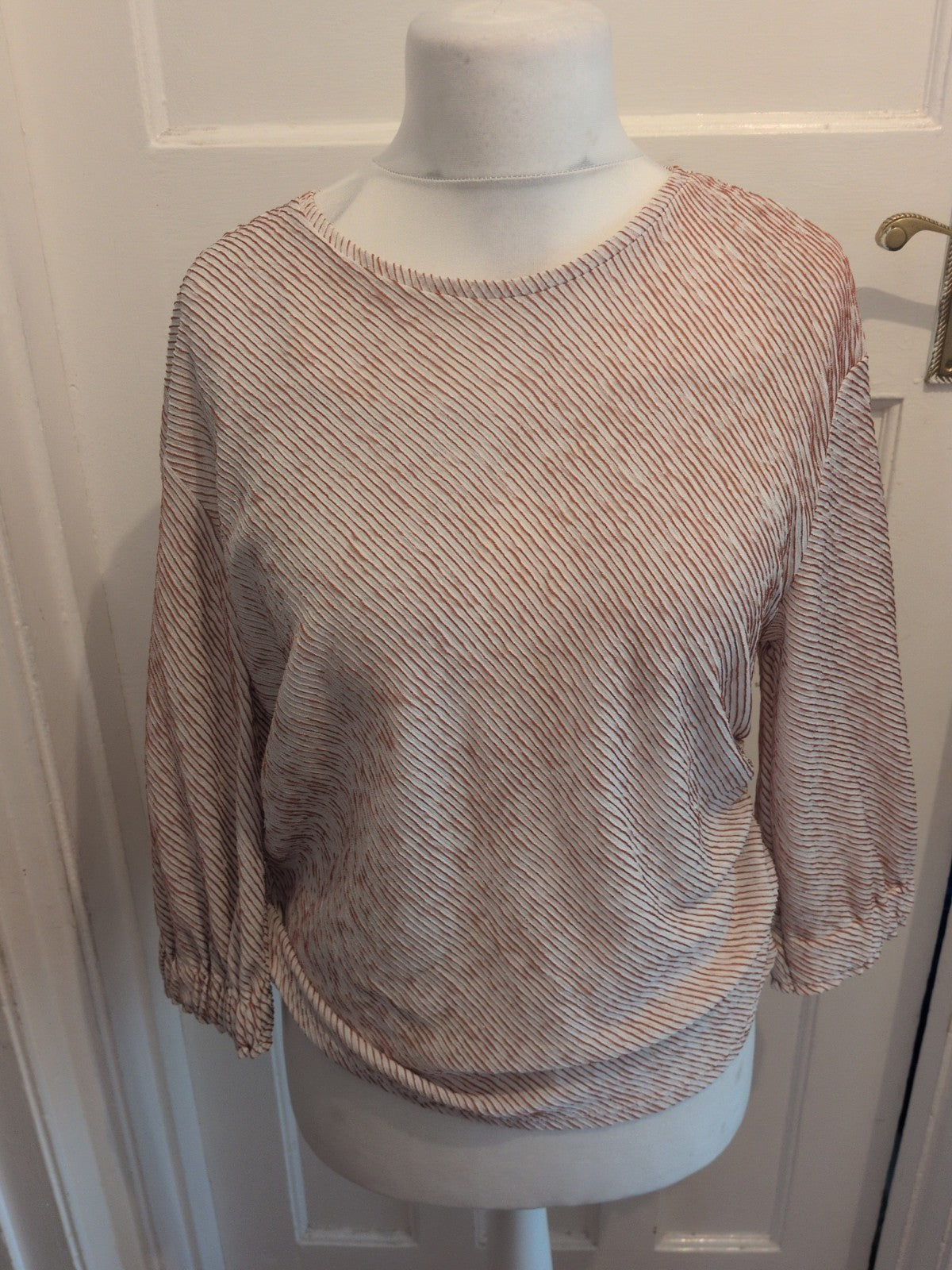 Limited Edition 16 Tan And White Half Sleeve Blouse