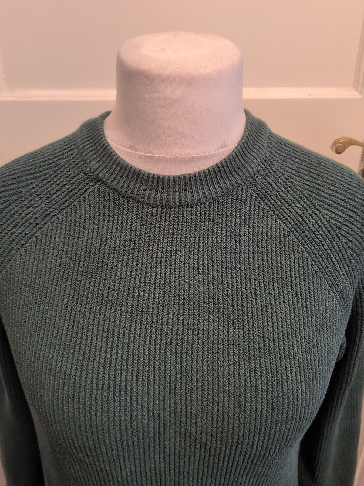 Mens Primark Size Small Green Ribbed Long Sleeved Jumper